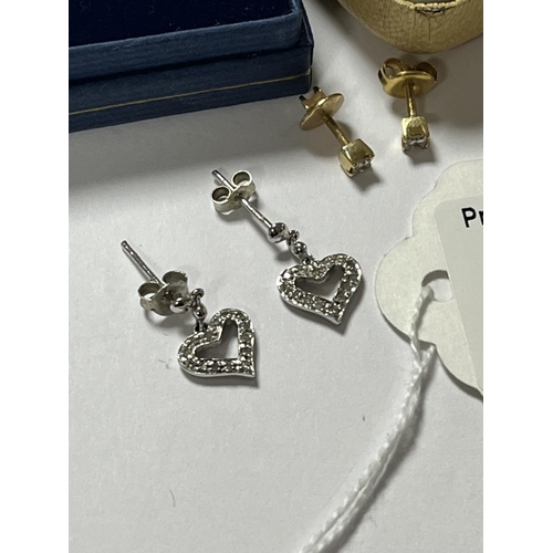 113 - 4 SETS OF EARRINGS INCLUDING DIAMONDS 9CT GOLD TOAL WEIGHT 6.94 GRAMS AND A NECKLACE & PENDANT