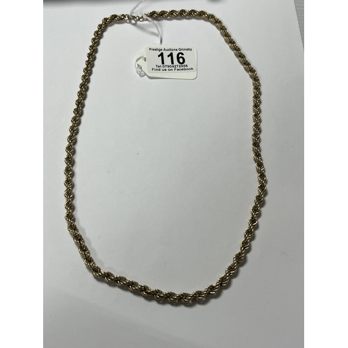 116 - THICK 9CT GOLD ROPE NECKLACE 24” 16.66 GRAMS