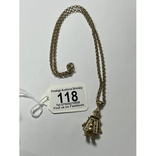 118 - 9CT GOLD BELCHER NECKLACE 21” WITH 9CT GOLD CLOWN PENDANT TOTAL WEIGHT 18.85 GRAMS