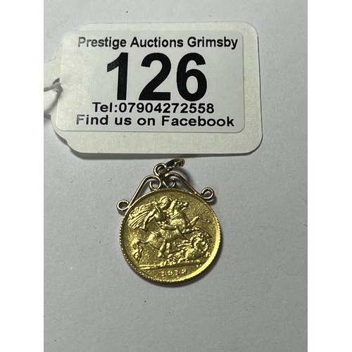 126 - 1913 HALF SOVEREIGN PENDANT 4.35 GRAMS