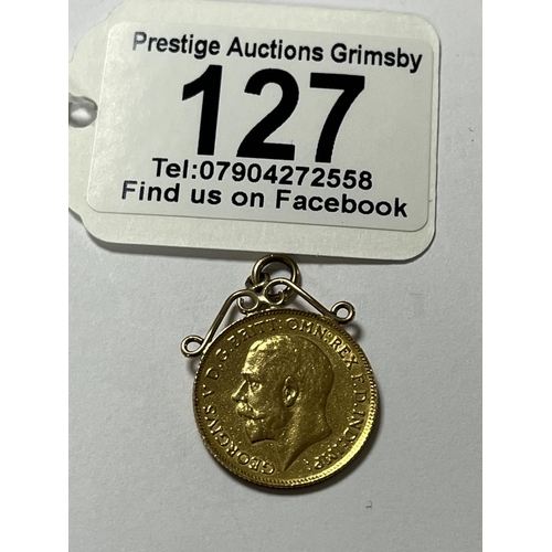 127 - 1911 HALF SOVEREIGN PENDANT 4.36 GRAMS