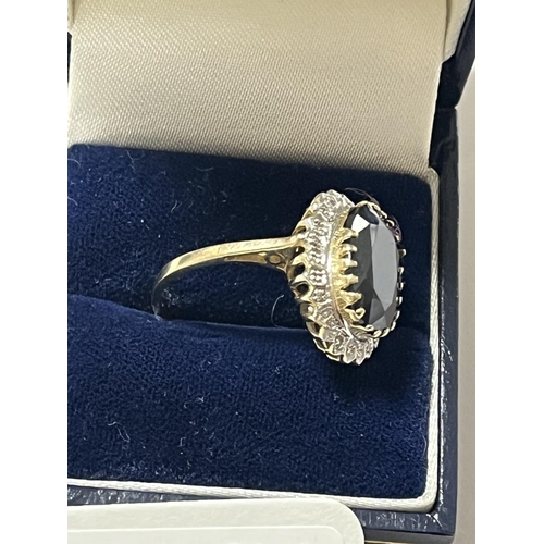 130 - 9CT GOLD SAPPHIRE & DIAMOND RING PRINCESS DIANA STYLE ENGAGEMENT RING SIZE N TOTAL WEIGHT 4.81 GRAMS