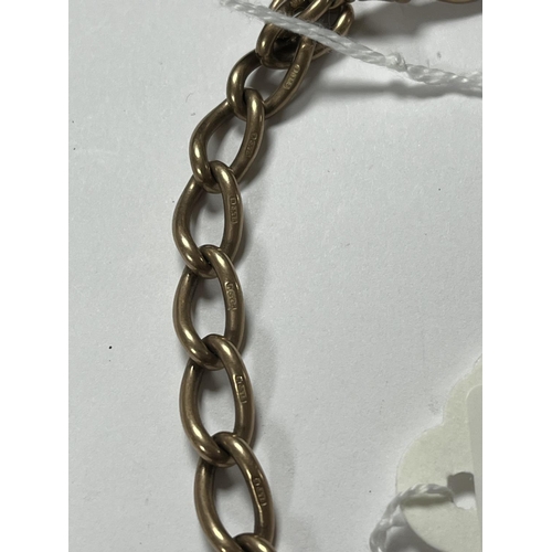 132 - STUNNING ANTIQUE 9CT ROSE GOLD WATCH CHAIN WITH FOB & T-BAR 67.28 GRAMS