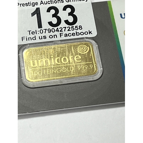 133 - UMICORE 10 GRAMS FINE GOLD INVESTMENT BAR