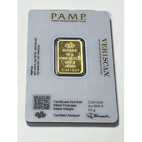 134 - P.A.M.P 10 GRAMS FINE GOLD INVESTMENT BAR