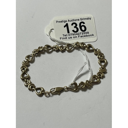 136 - 9CT GOLD BRACELET 7.5”   6.35 GRAMS