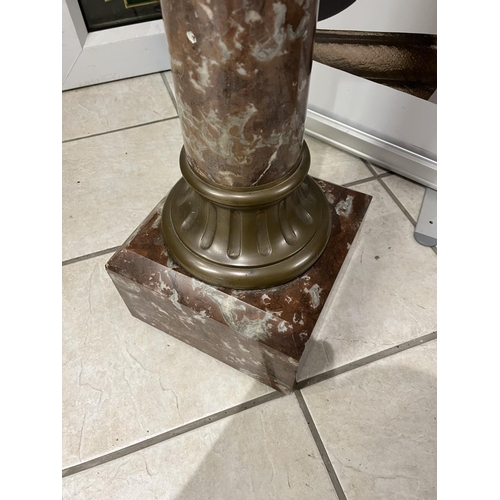 14 - STUNNING MARBLE PLANT STAND/COLUMN WITH BRASS SECTIONS. STANDS APPROXIMATELY 39” TALL & 11.25” WIDE.... 