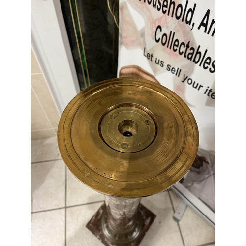 14 - STUNNING MARBLE PLANT STAND/COLUMN WITH BRASS SECTIONS. STANDS APPROXIMATELY 39” TALL & 11.25” WIDE.... 