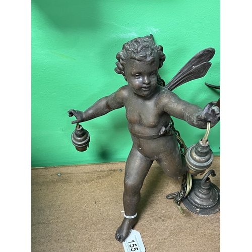 155 - 2 EARLY CHERUB LAMPS POSSIBLY 1920’S CEILING HANGING (2 OUT OF 3 SHADES WHICH ARE NOT ORIGINAL) ONE ... 