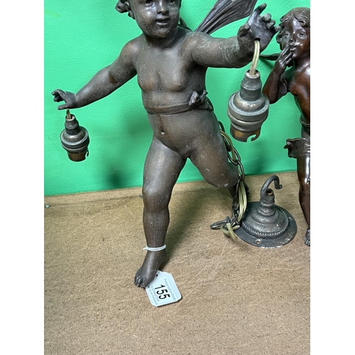 155 - 2 EARLY CHERUB LAMPS POSSIBLY 1920’S CEILING HANGING (2 OUT OF 3 SHADES WHICH ARE NOT ORIGINAL) ONE ... 