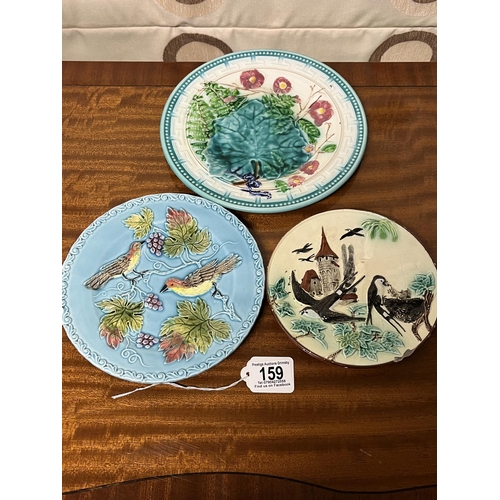 159 - 3 MAJOLICA PLATES 9”/7.75”/6.5” DIAMETER NICE BRIGHT PIECES WITH CONDITION AS SEEN IN PICTURES