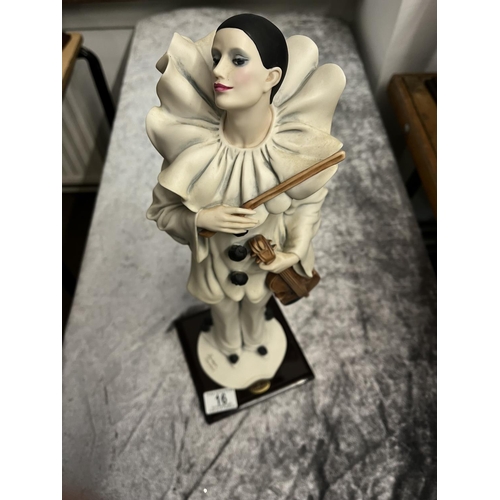 16 - PIERROT SONATA PORCELAIN STATUE 13.5” TALL BY 5” WIDE