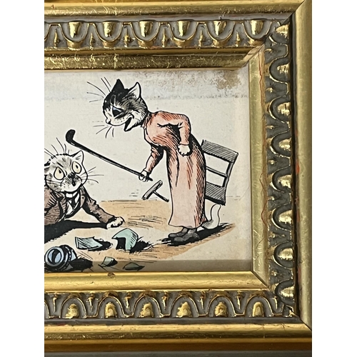 161 - LOUIS WAIN CATS FRAMED ITEM INCLUDING FRAME 22CM WIDE 17CM TALL