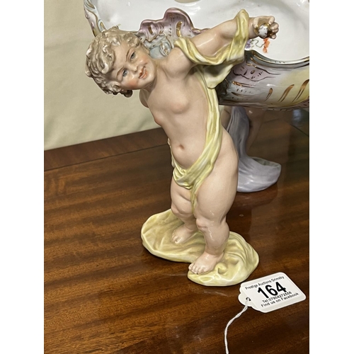 164 - STUNNING ANTIQUE CENTRE PIECE FRUIT BOWL OF 2 CHERUBS HOLDING THE BOWL. VERY NICE COLOURS AND BACK S... 