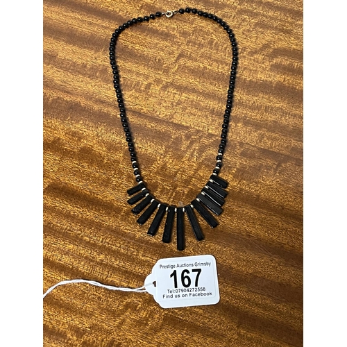 167 - STUNNING ART DECO STYLE WHITBY JET NECKLACE WITH 9CT GOLD