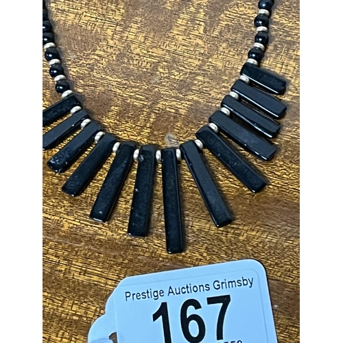 167 - STUNNING ART DECO STYLE WHITBY JET NECKLACE WITH 9CT GOLD