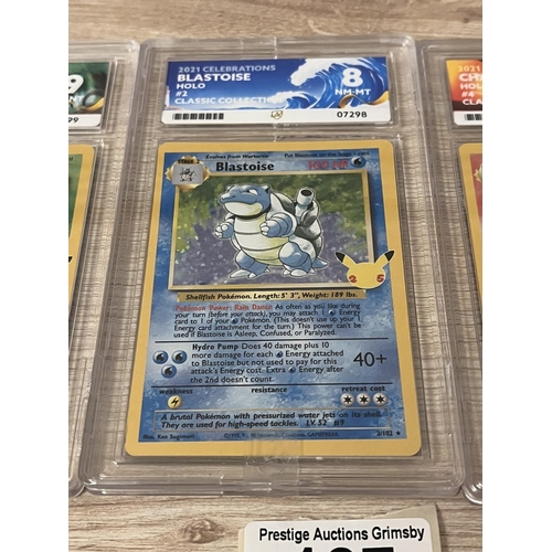 187 - POKÉMON 25TH ANNIVERSARY ‘CELEBRATIONS’ TOP 3 CHARIZARD 9, BLASTOISE 8, VENUSAUR 9 ‘GRADED GEM’