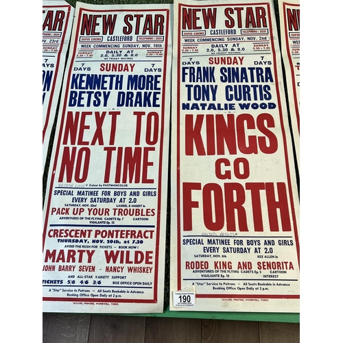 190 - 8 X ORIGINAL CINEMA POSTERS FROM THE NEW STAR SUPER CINEMA IN CASTLEFORD. 1950’S & 60’S SOME WRITING... 