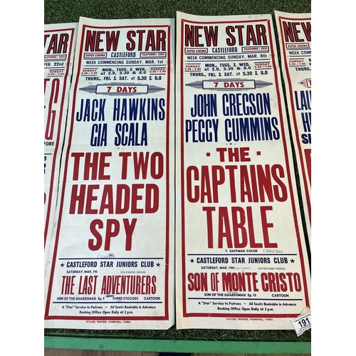 191 - 8 X ORIGINAL CINEMA POSTERS FROM THE NEW STAR SUPER CINEMA IN CASTLEFORD. 1950’S & 60’S SOME WRITING... 