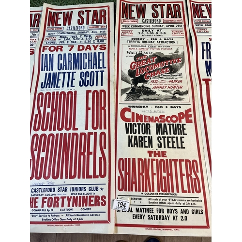 194 - 8 X ORIGINAL CINEMA POSTERS FROM THE NEW STAR SUPER CINEMA IN CASTLEFORD. 1950’S & 60’S SOME WRITING... 