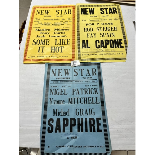 200 - 3X ORIGINAL CINEMA POSTERS FROM THE NEW STAR SUPER CINEMA IN CASTLEFORD. 1950’S & 60’S SOME WRITING ... 