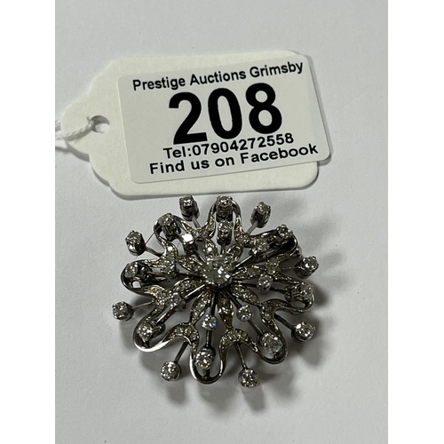 208 - STUNNING 18CT WHITE GOLD DIAMOND SNOWFLAKE BROOCH WITH 65 DIAMONDS RANGING FROM A NICE SIZE IN THE C... 