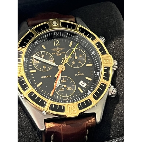 212 - ORIGINAL BREITLING J CLASS 80290 CHRONOGRAPH WATCH IN A CLASSIC BREITLING DESIGN AND IN GOOD CONDITI... 