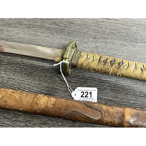 221 - JAPANESE KATANA WITH CURVED STEEL BLADE BRASS TSUBA, PIERCED & CAST WITH BLOSSOM, BRAID HILT WITH BR... 