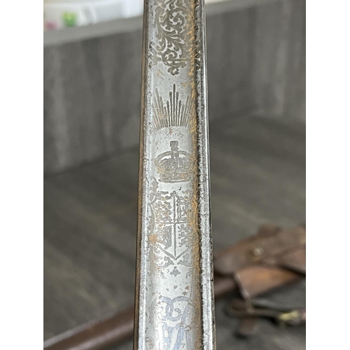 230 - GEORGE V BRITISH INFANTRY OFFICERS SWORD 1895 PATTERN BY H WILKINSON  PALL MALL ETCHED BLADE & INITI... 