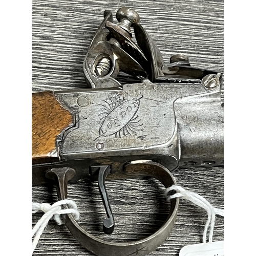 235 - 18TH CENTURY FLINTLOCK POCKET PISTOL BY H NOCK OF LONDON WITH 4CM (1.5” TURN) OFF STEEL BARREL LOCK ... 