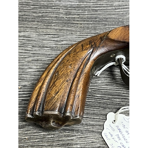 238 - DOUBLE BARREL SIDE BY SIDE PERCUSSION PISTOL WALNUT FLUTED GRIP 20CM