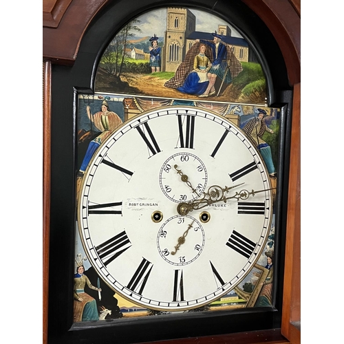 242 - WALNUT FINISH LONG CASE CLOCK ROBT CRINGAN CARLUKE STUNNING FACE, CLOCK NEEDS A SERVICE ONE PIECE OF... 