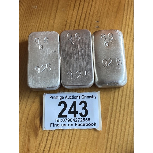 243 - ROUGH CAST STERLING SILVER INVESTMENT BARS 96GRAM 96GRAM 89GRAM