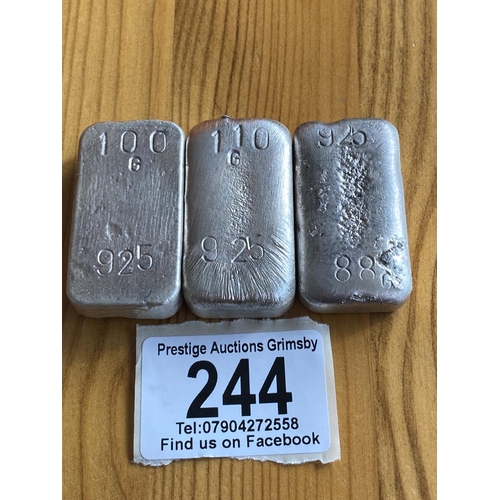 244 - ROUGH CAST STERLING SILVER INVESTMENT BARS 100GRAM 110GRAM 88GRAM