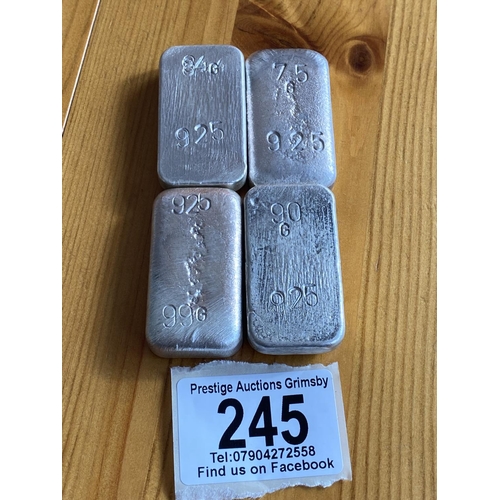 245 - ROUGH CAST STERLING SILVER INVESTMENT BARS 99GRAM 90GRAM 84GRAM 75GRAM