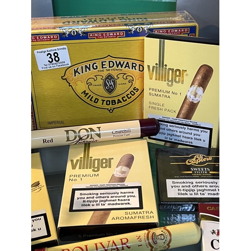 38 - SEALED BOX OF 50 KING EDWARD IMPORTED CIGARS, 19 VILLIGER PREMIUM NUMBER 1 CIGARS, 3 CASTELLA CLASSI... 