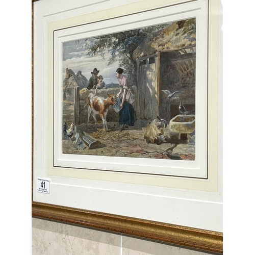 41 - FEEDING THE CALF WATERCOLOUR DATED 1866 AND SIGNED WALTER GOODALL 1830-1889 DOMESTIC & COASTAL PAINT... 