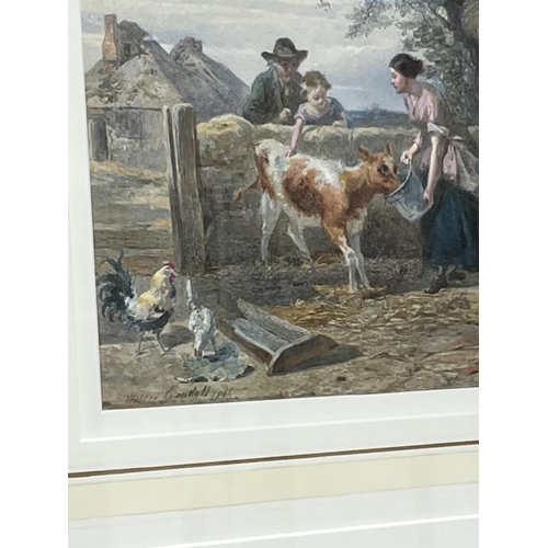 41 - FEEDING THE CALF WATERCOLOUR DATED 1866 AND SIGNED WALTER GOODALL 1830-1889 DOMESTIC & COASTAL PAINT... 