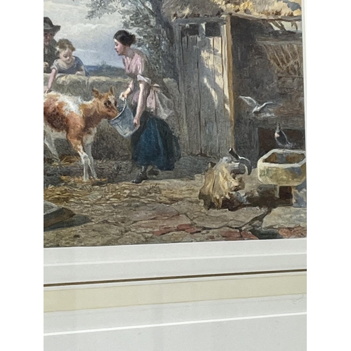 41 - FEEDING THE CALF WATERCOLOUR DATED 1866 AND SIGNED WALTER GOODALL 1830-1889 DOMESTIC & COASTAL PAINT... 