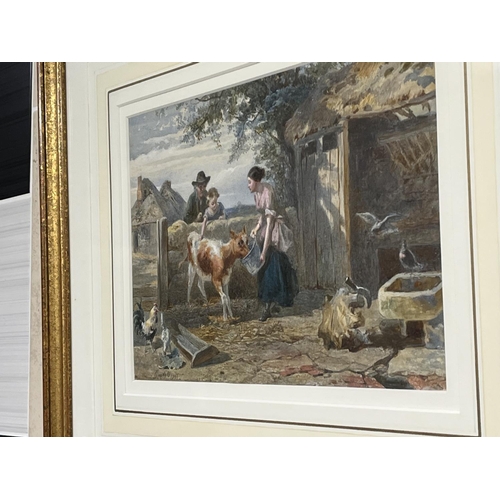 41 - FEEDING THE CALF WATERCOLOUR DATED 1866 AND SIGNED WALTER GOODALL 1830-1889 DOMESTIC & COASTAL PAINT... 