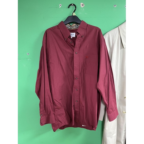 59 - BURBERRY SHIRTS X2 RED SHIRT IS A LARGE THE CHECK SHIRT IS A MEDIUM ALSO A BURBERRY TRENCH COAT WHIC... 