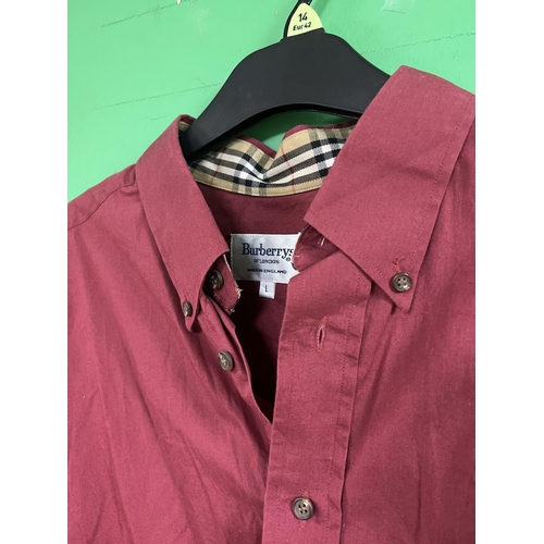 59 - BURBERRY SHIRTS X2 RED SHIRT IS A LARGE THE CHECK SHIRT IS A MEDIUM ALSO A BURBERRY TRENCH COAT WHIC... 