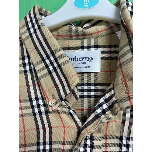 59 - BURBERRY SHIRTS X2 RED SHIRT IS A LARGE THE CHECK SHIRT IS A MEDIUM ALSO A BURBERRY TRENCH COAT WHIC... 