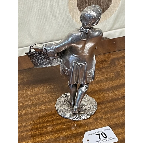 70 - STERLING SILVER MAN WITH BASKET POSSIBLY FOR SALT 437 GRAMS 17.5CM TALL