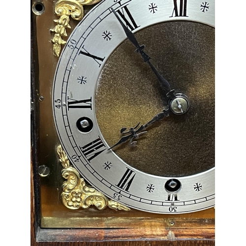 78 - WINTERHALDE & HUFMEIER MANTLE CLOCK NICE INLAY & BRASS ITTINGS, WESTMINSTER CHIME BRASS FACE 31CM TA... 