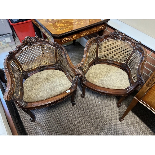 81 - PAIR OF ANTIQUE BERGERE ARMCHAIRS OVERALL GOOD CONDITION FOR AGE BUT PLEASE MAKE YOUR OWN ASSESSMENT... 