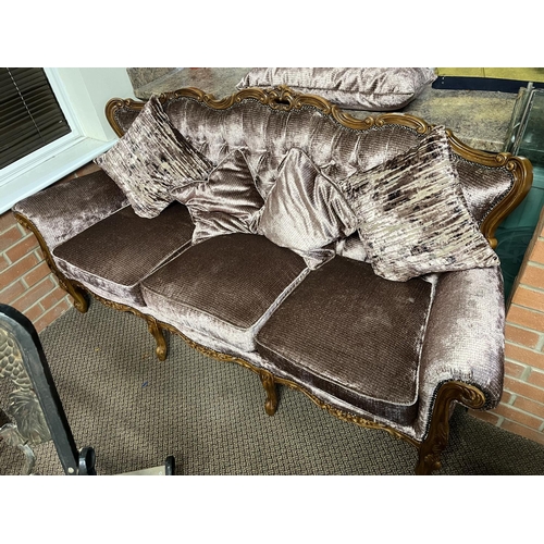 82 - ANTIQUE RE UPHOLSTERED 3 SEATER SETTEE MODERN MEETS OLD LOOK WITH THIS SUPERB ITEM APPROX 192CM WIDE... 