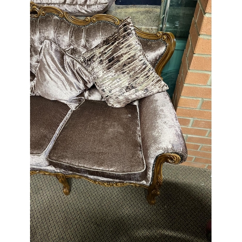 82 - ANTIQUE RE UPHOLSTERED 3 SEATER SETTEE MODERN MEETS OLD LOOK WITH THIS SUPERB ITEM APPROX 192CM WIDE... 