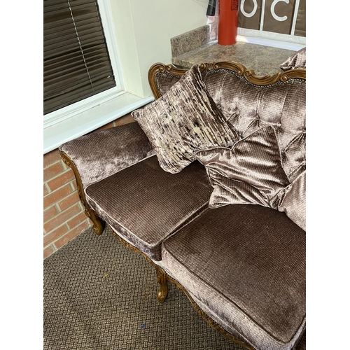 82 - ANTIQUE RE UPHOLSTERED 3 SEATER SETTEE MODERN MEETS OLD LOOK WITH THIS SUPERB ITEM APPROX 192CM WIDE... 