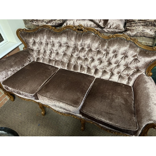 82 - ANTIQUE RE UPHOLSTERED 3 SEATER SETTEE MODERN MEETS OLD LOOK WITH THIS SUPERB ITEM APPROX 192CM WIDE... 